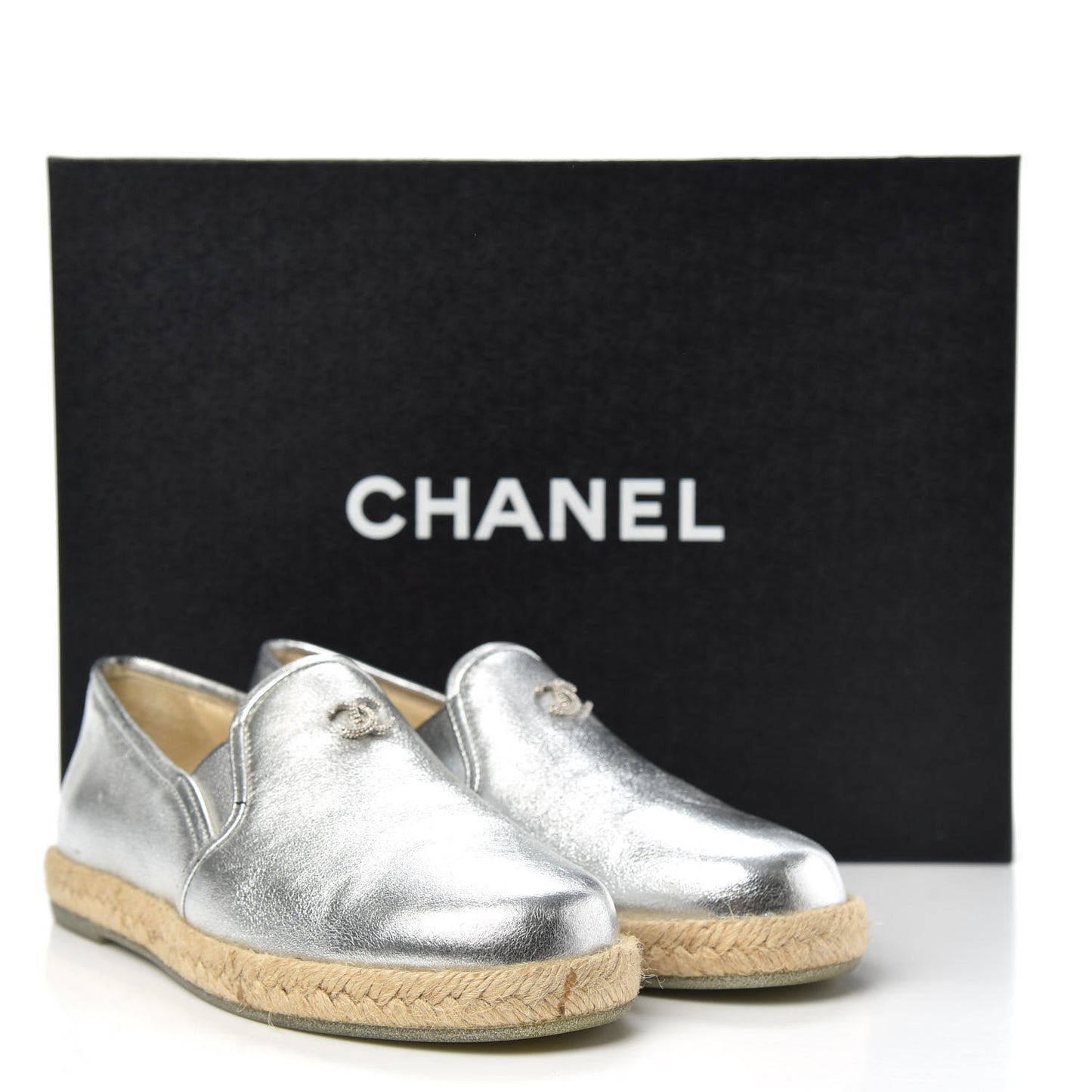 Crumpled Lambskin CC Mocassin Loafer Espadrilles 35 Silver