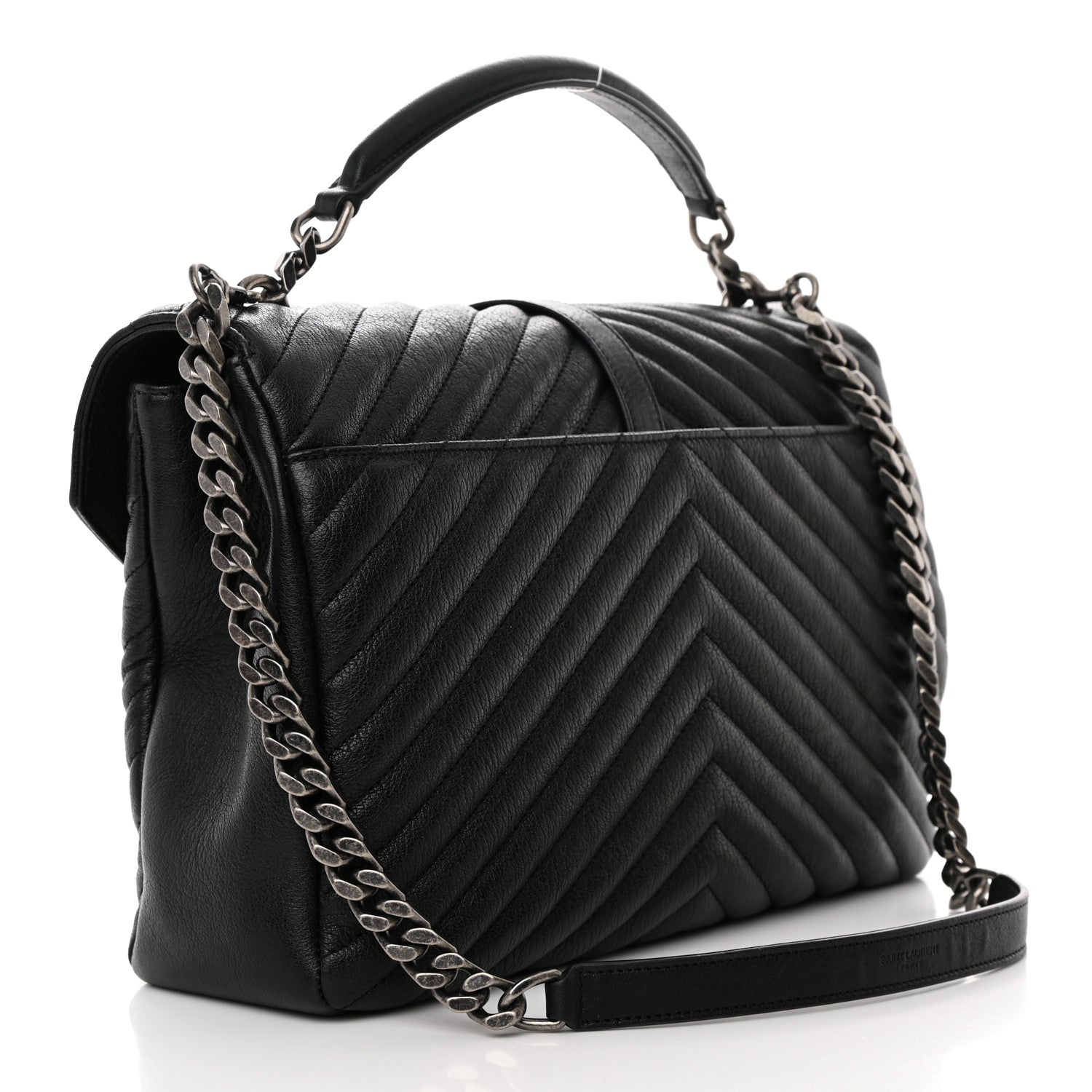 Saint Laurent Sheepskin Matelasse Chevron Monogram Large College Satchel Black 2 of 12