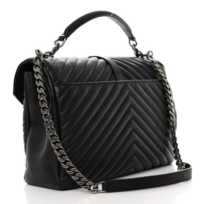 Saint Laurent Sheepskin Matelasse Chevron Monogram Large College Satchel Black 2 of 12