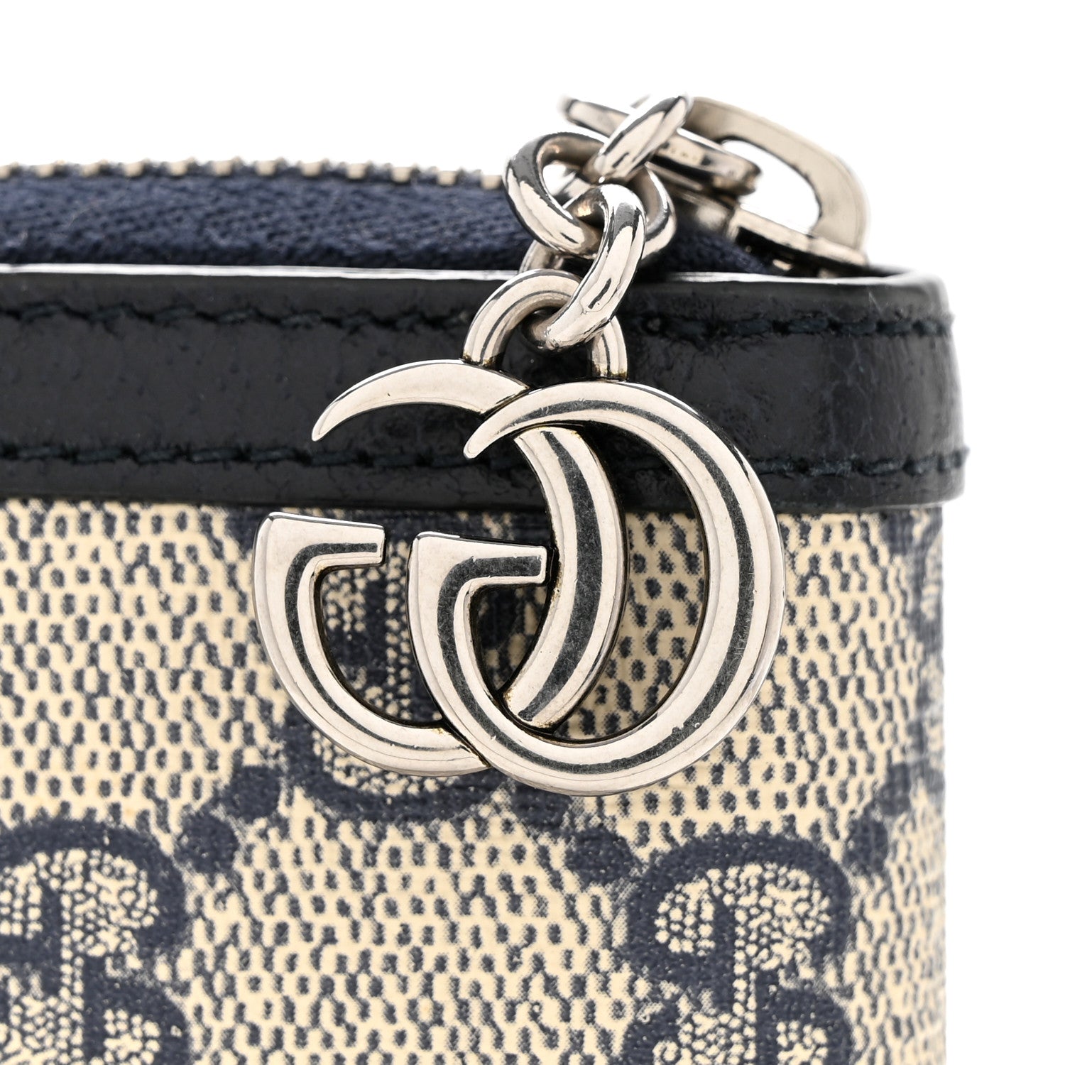 Gucci GG Supreme Monogram Textured Dollar Calfskin Web Ophidia Zip Around Wallet Beige Blue 8 of 11