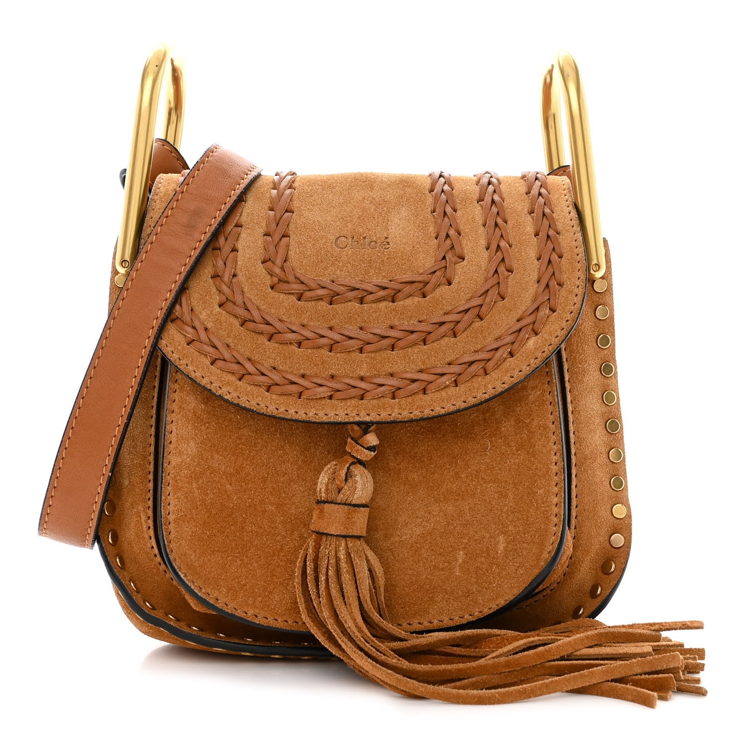 Chloe Suede Calfskin Braided Mini Hudson Shoulder Bag Caramel 1 of 10