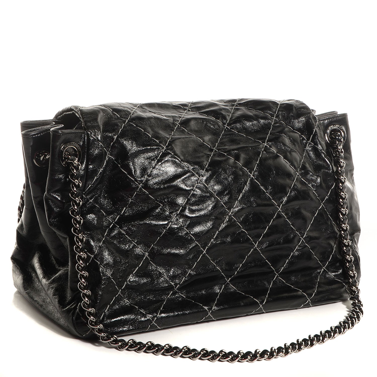 Chanel Glazed Goatskin Double Stitch Accordion Flap Black 3 of 7