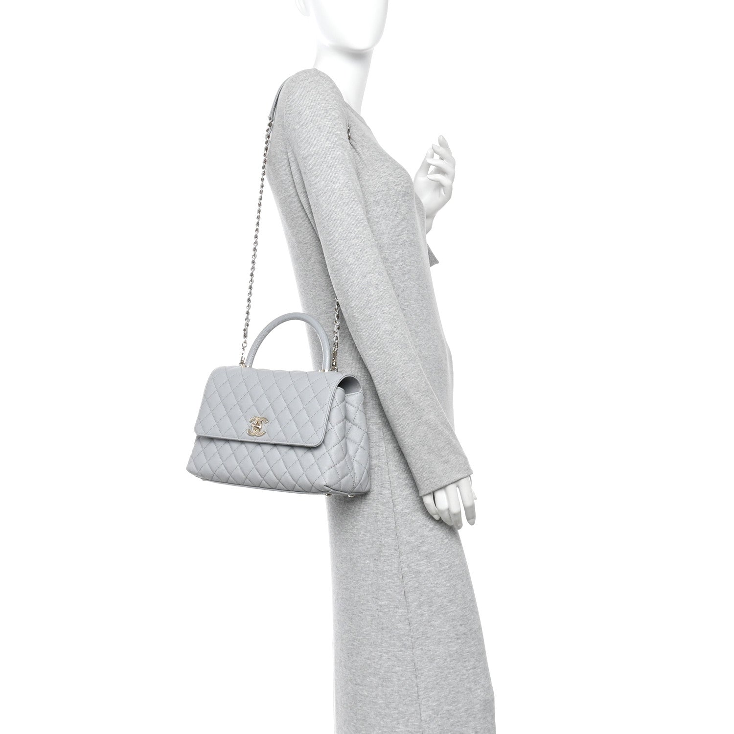 Chanel Caviar Lizard Embossed Quilted Small Coco Handle Flap Light Grey 2 of 10