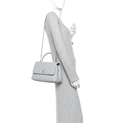 Chanel Caviar Lizard Embossed Quilted Small Coco Handle Flap Light Grey 2 of 10