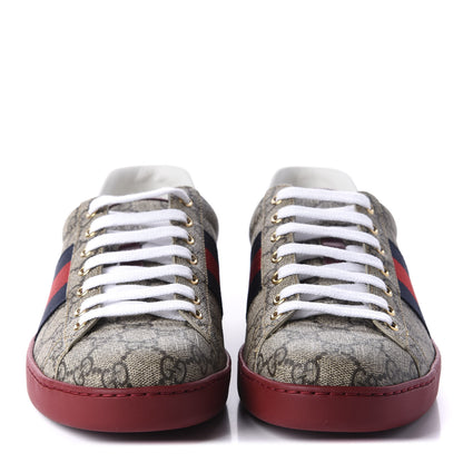 Gucci GG Supreme Monogram Ayers Mens New Ace Low-Top Sneaker 8.5 Beige Red 2 of 10