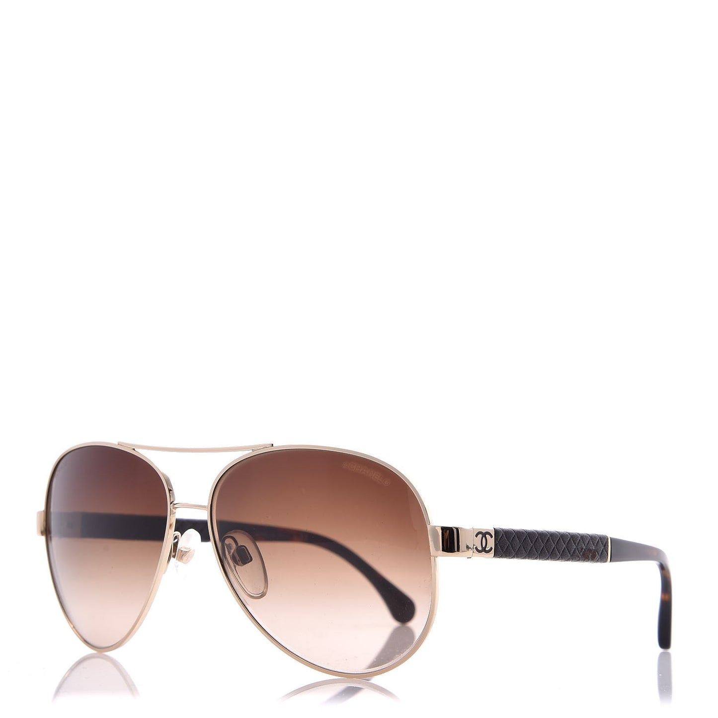 Lambskin Quilted CC Aviator Sunglasses 4195-Q Brown Gold