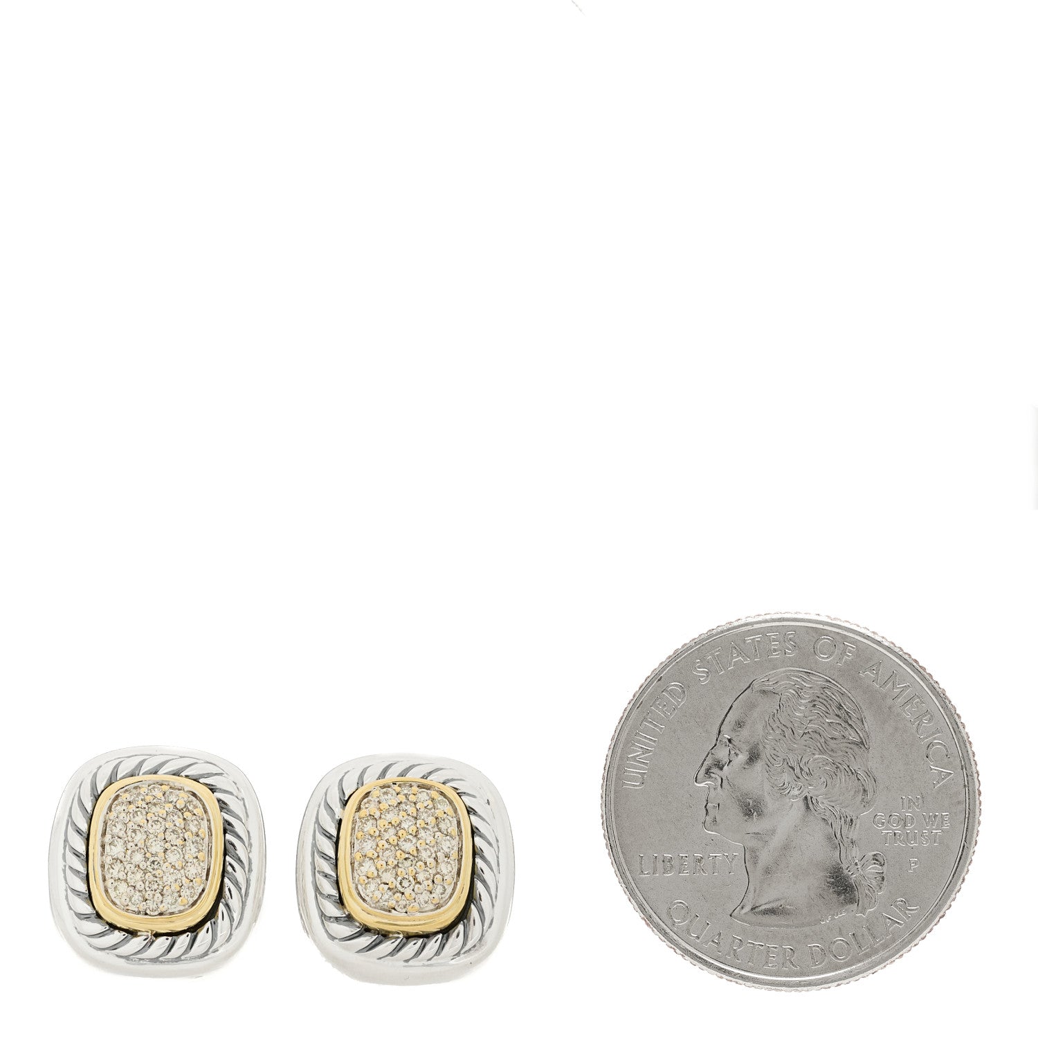 David Yurman Sterling Silver 18K Yellow Gold Diamond Albion Pave Earrings 2 of 4