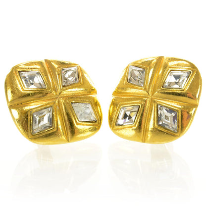 Chanel Crystal Clip On Earrings Gold 1 of 4