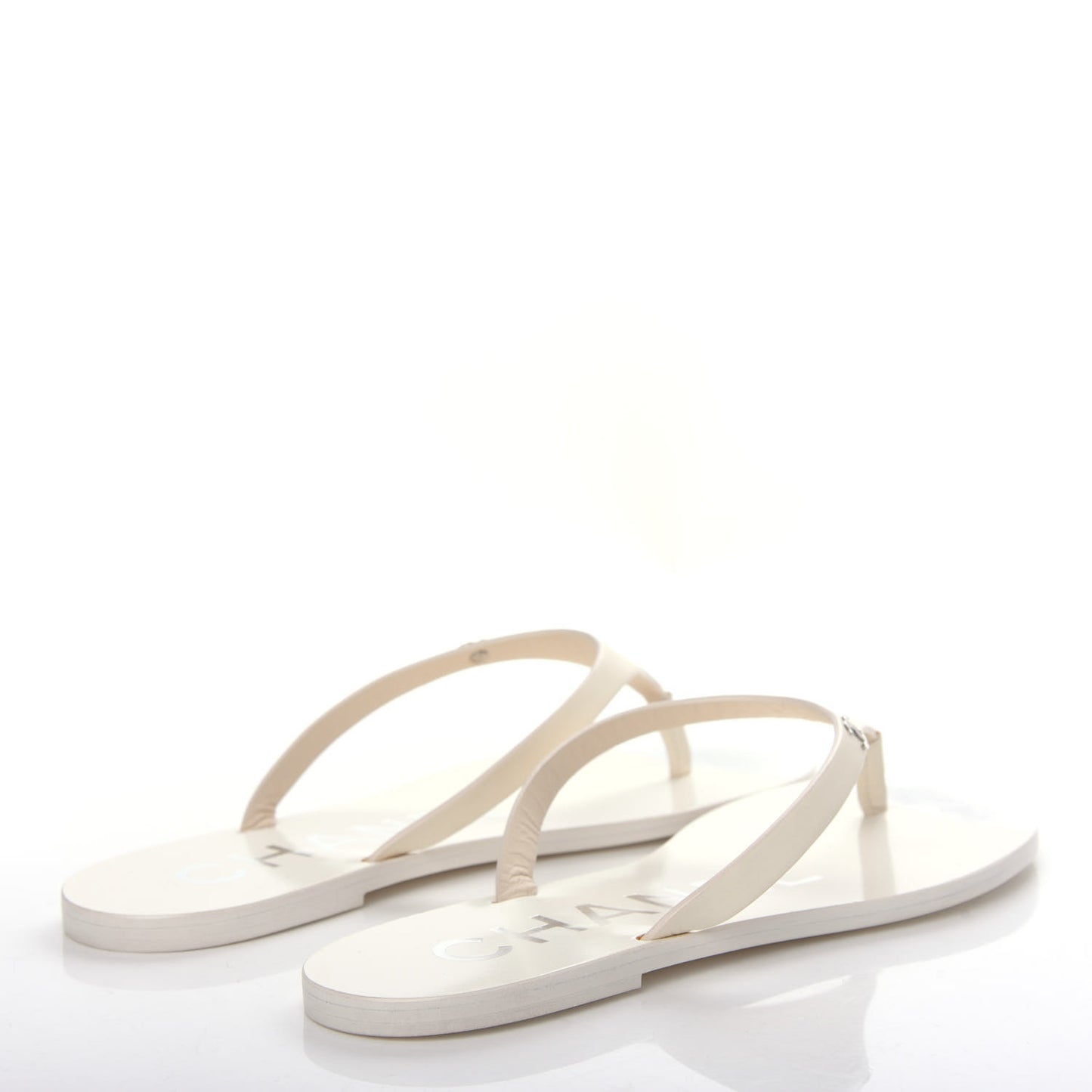 Calfskin CC Thong Sandals 35 White