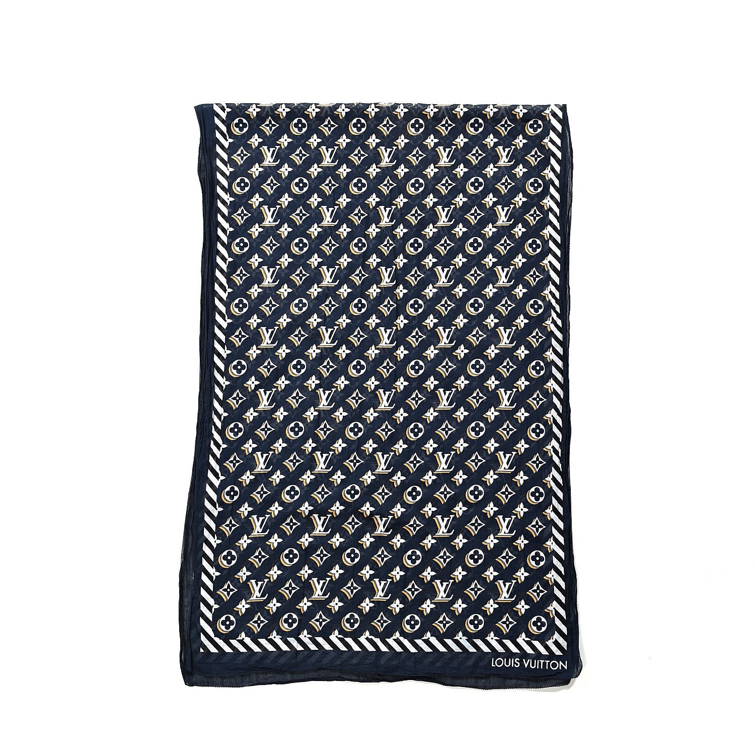 Louis Vuitton Cotton Monogram Bulles Pareo Scarf Navy 2 of 3