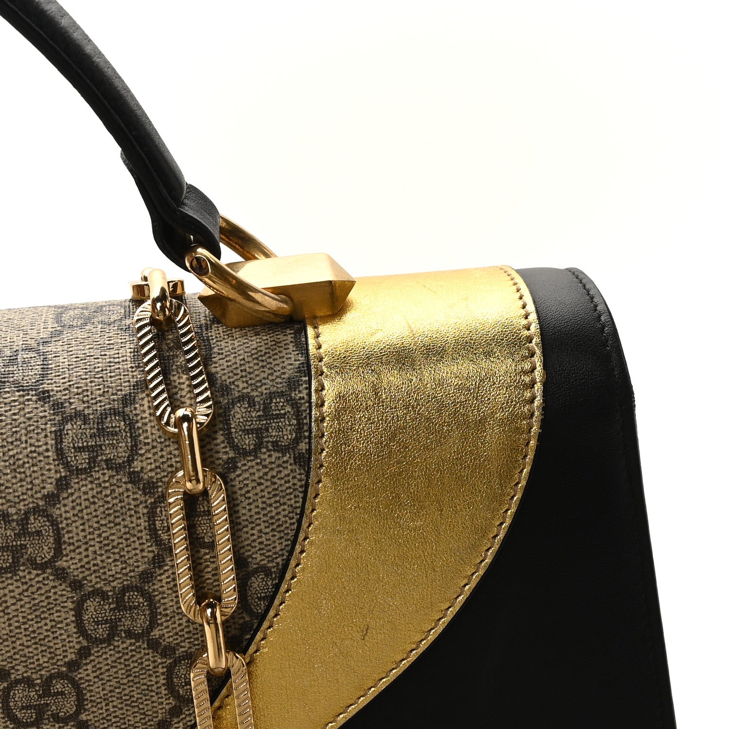 Gucci Nappa GG Supreme Monogram Medium Osiride Top Handle Bag Black Oro Vecchio Beige Ebony 13 of 13