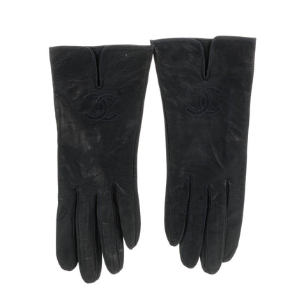 Chanel Goatskin CC Gloves 7.5 Navy Blue 4 of 5