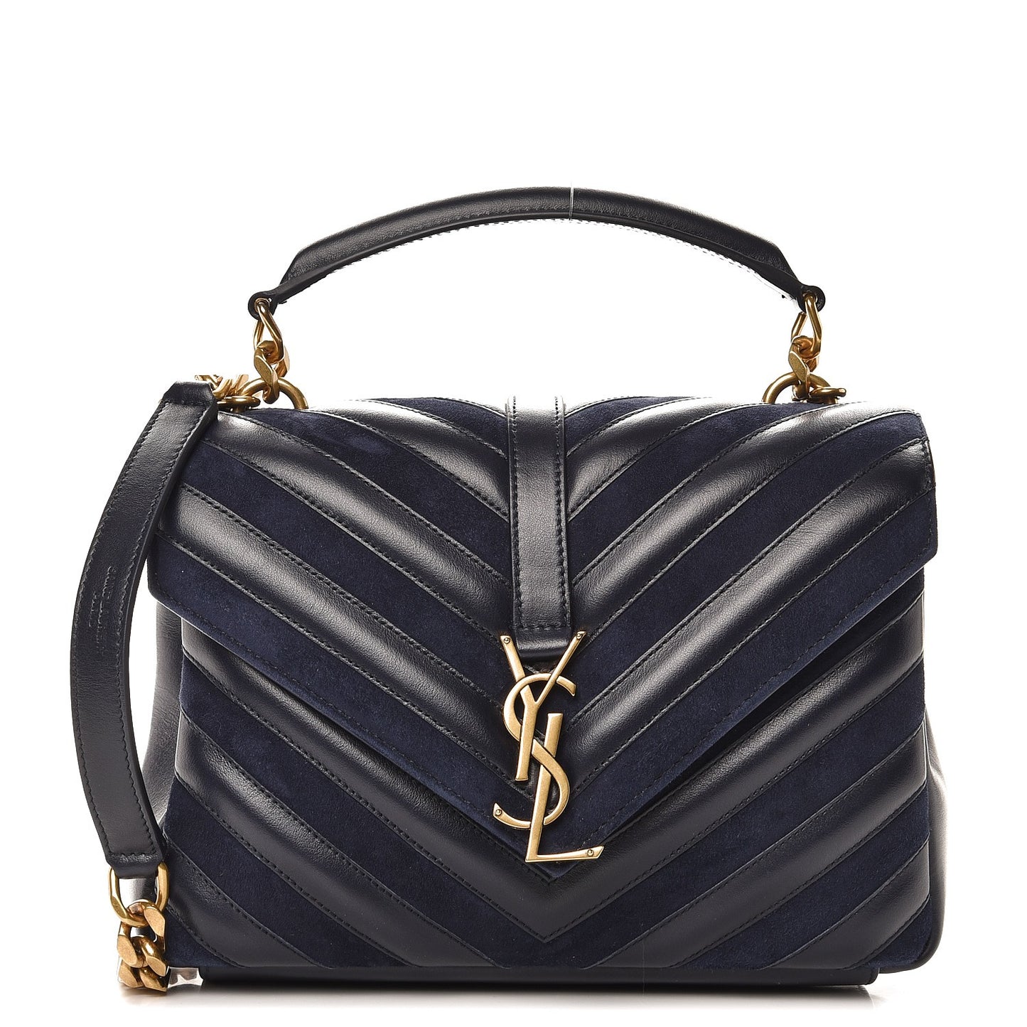 Calfskin Suede Matelasse Chevron Monogram Medium College Bag Marine
