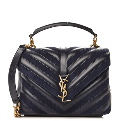 Saint Laurent Calfskin Suede Matelasse Chevron Monogram Medium College Bag Marine 1 of 9