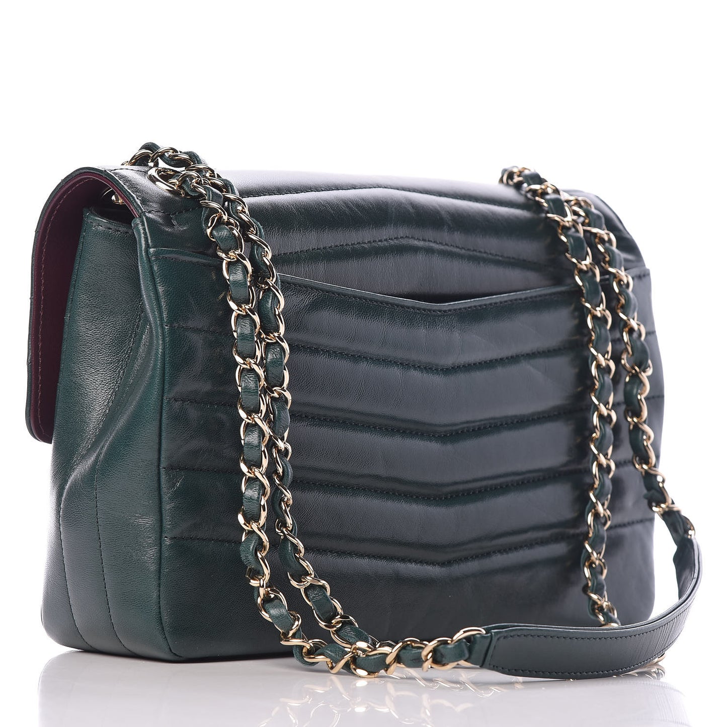Shiny Lambskin Quilted Chevron Miroir Dark Green