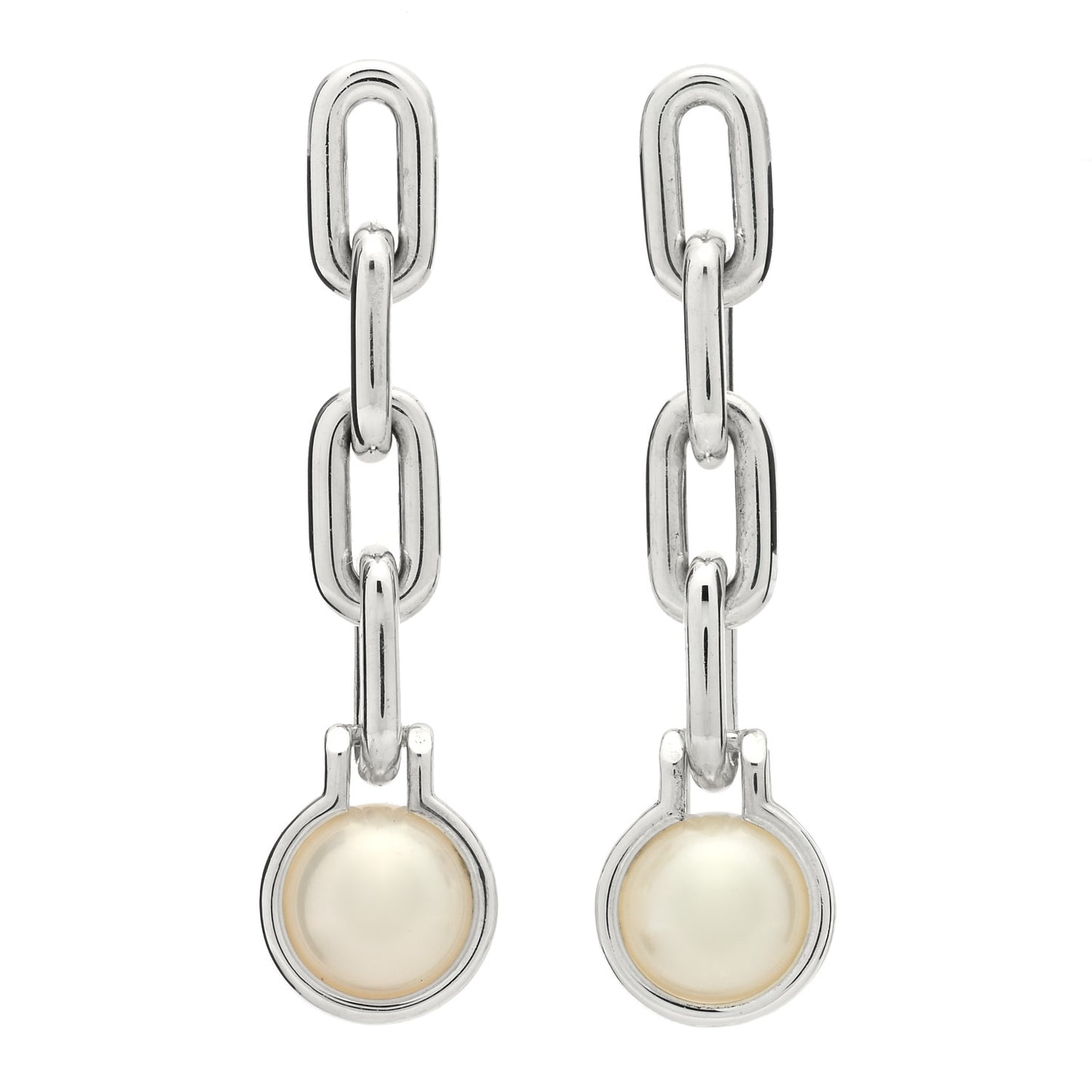Sterling Silver Pearl HardWear Triple Link Earrings