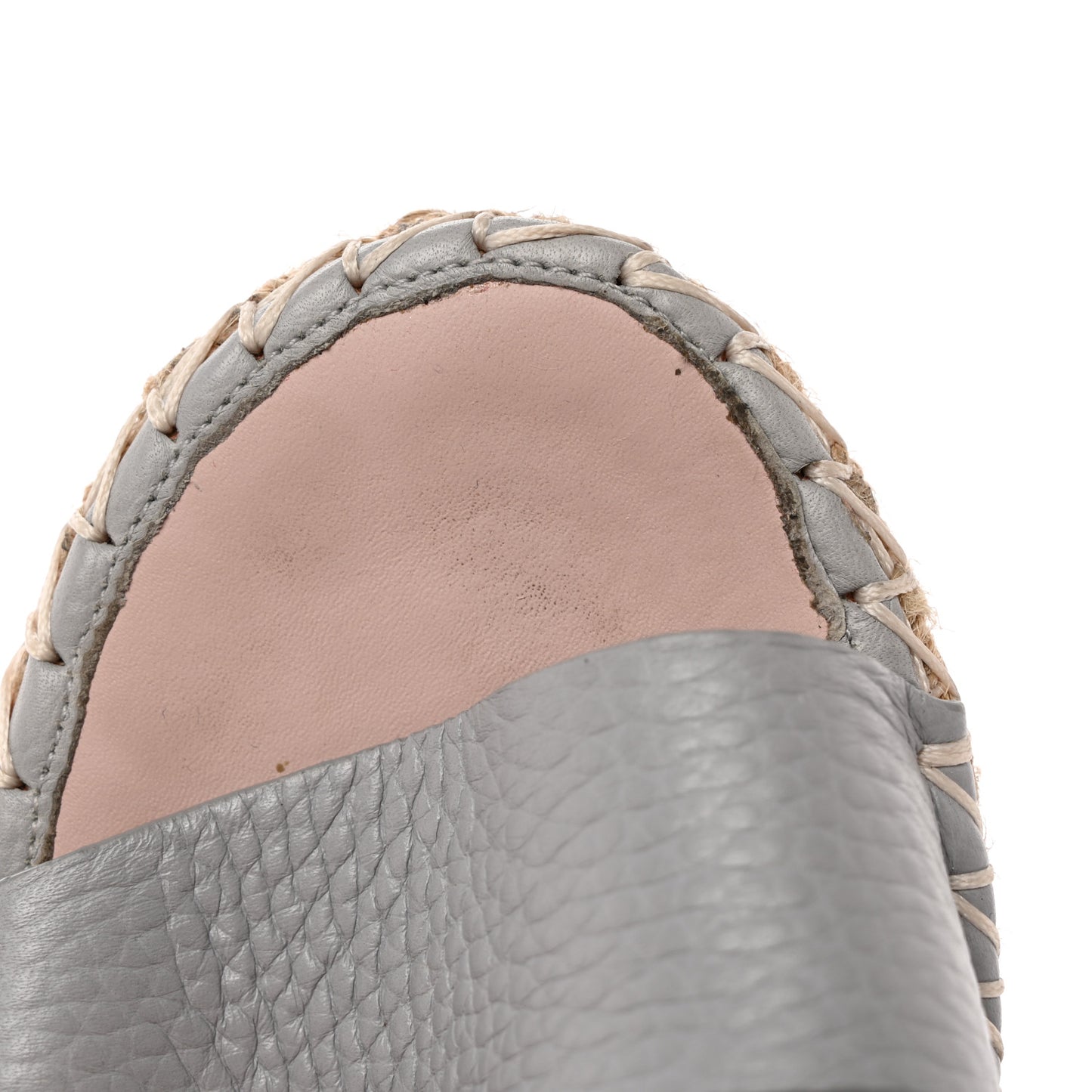 Grained Calfskin Rockstud Ankle Strap Espadrille 15/105mm Wedge Sandals 37 Pastel Grey Natural
