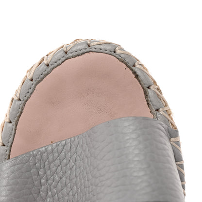 Valentino Garavani Grained Calfskin Rockstud Ankle Strap Espadrille 15/105mm Wedge Sandals 37 Pastel Grey Natural 9 of 15