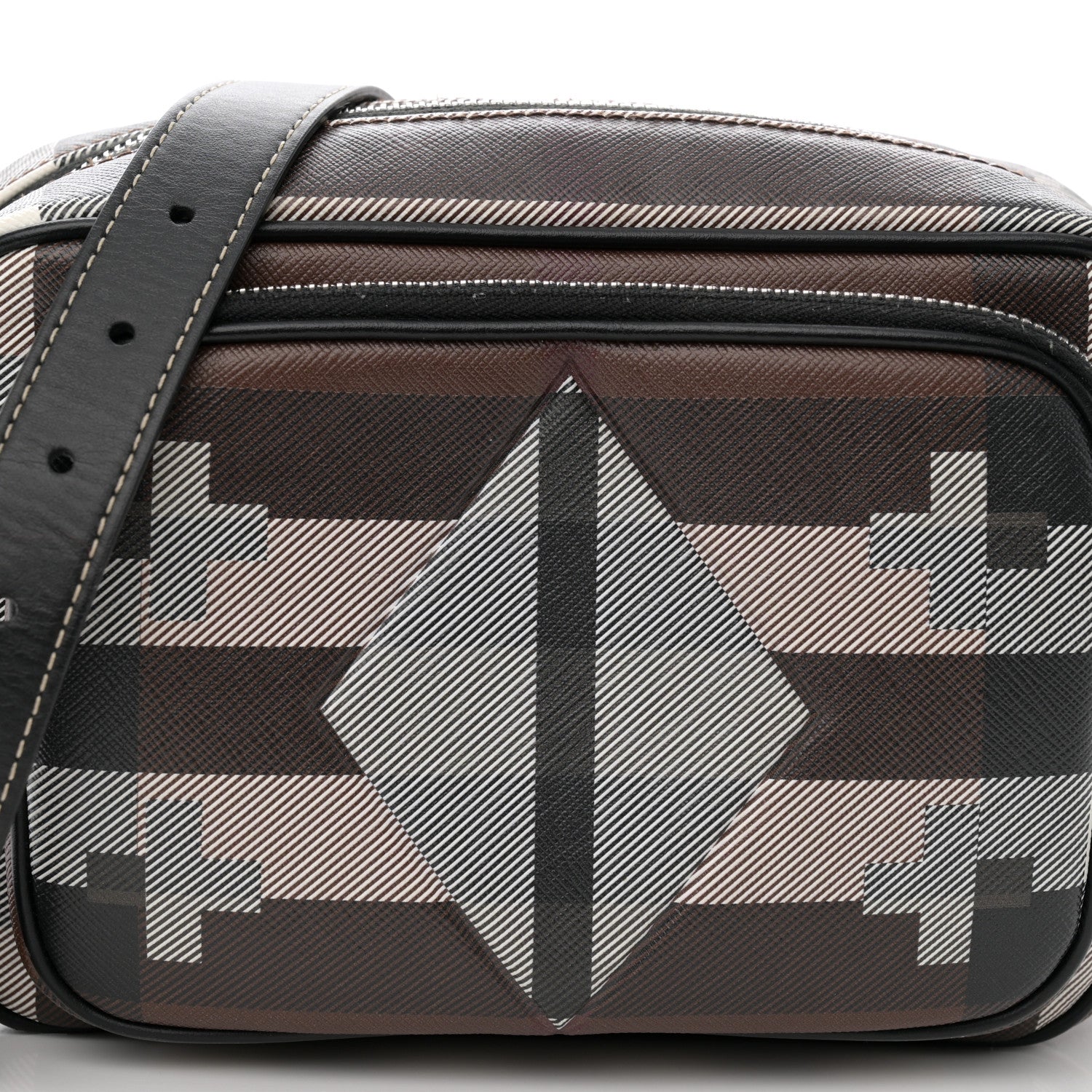 Burberry E-Canvas Calfskin Geometric Check Paddy Messenger Dark Birch Brown White 8 of 14
