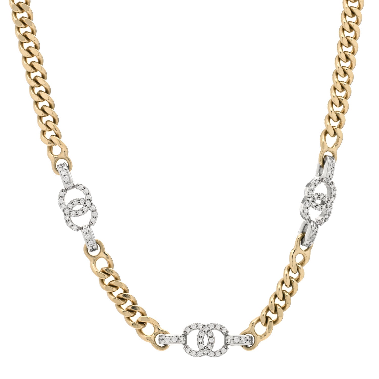 Chanel Crystal Chain CC Link Choker Gold Silver 1 of 3