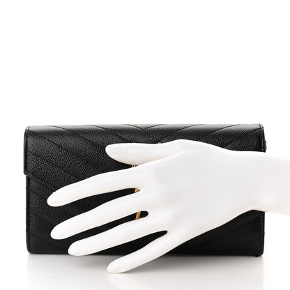 Saint Laurent Grain De Poudre Matelasse Chevron Monogram Flap Wallet Black 2 of 12
