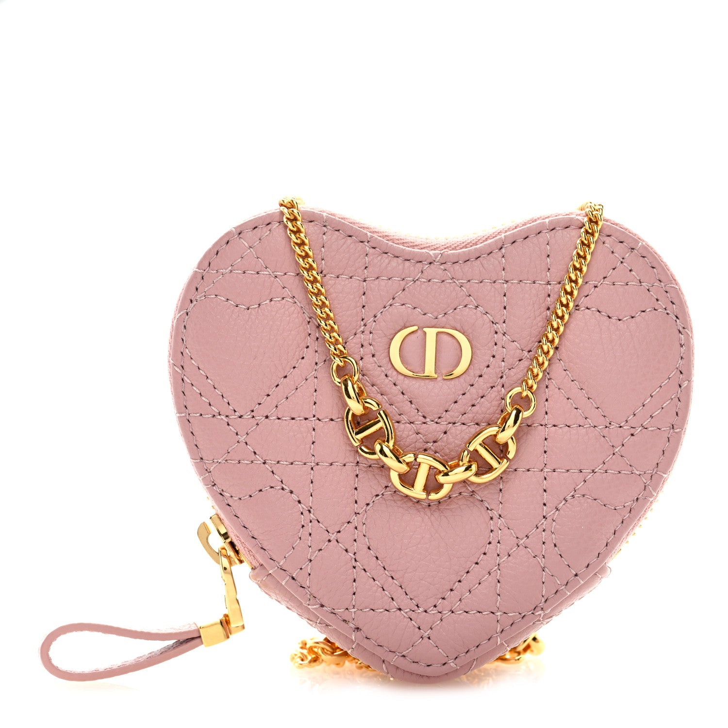 Christian Dior Calfskin Cannage Dioramour Caro Heart Pouch With Chain Old Rose 1 of 7