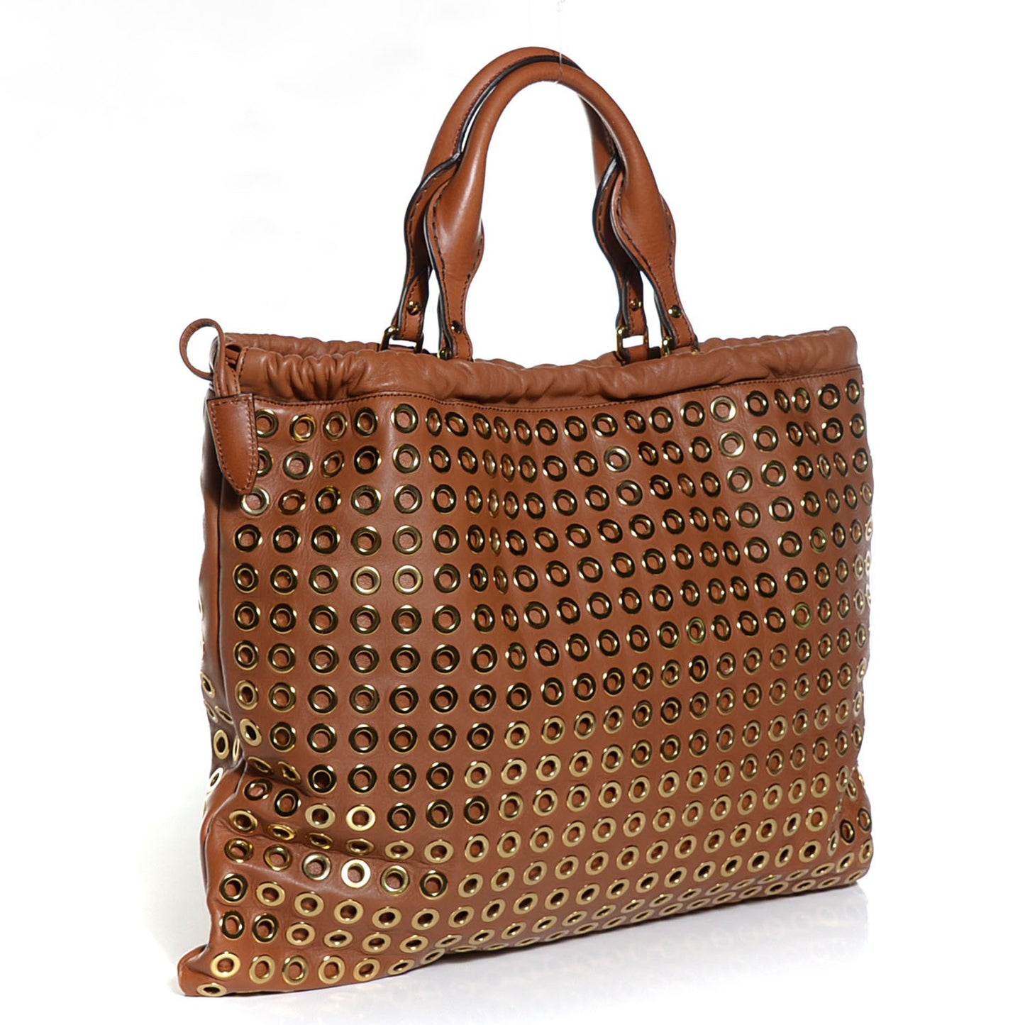 Leather Big Crush Eyelet Tote Bright Tan