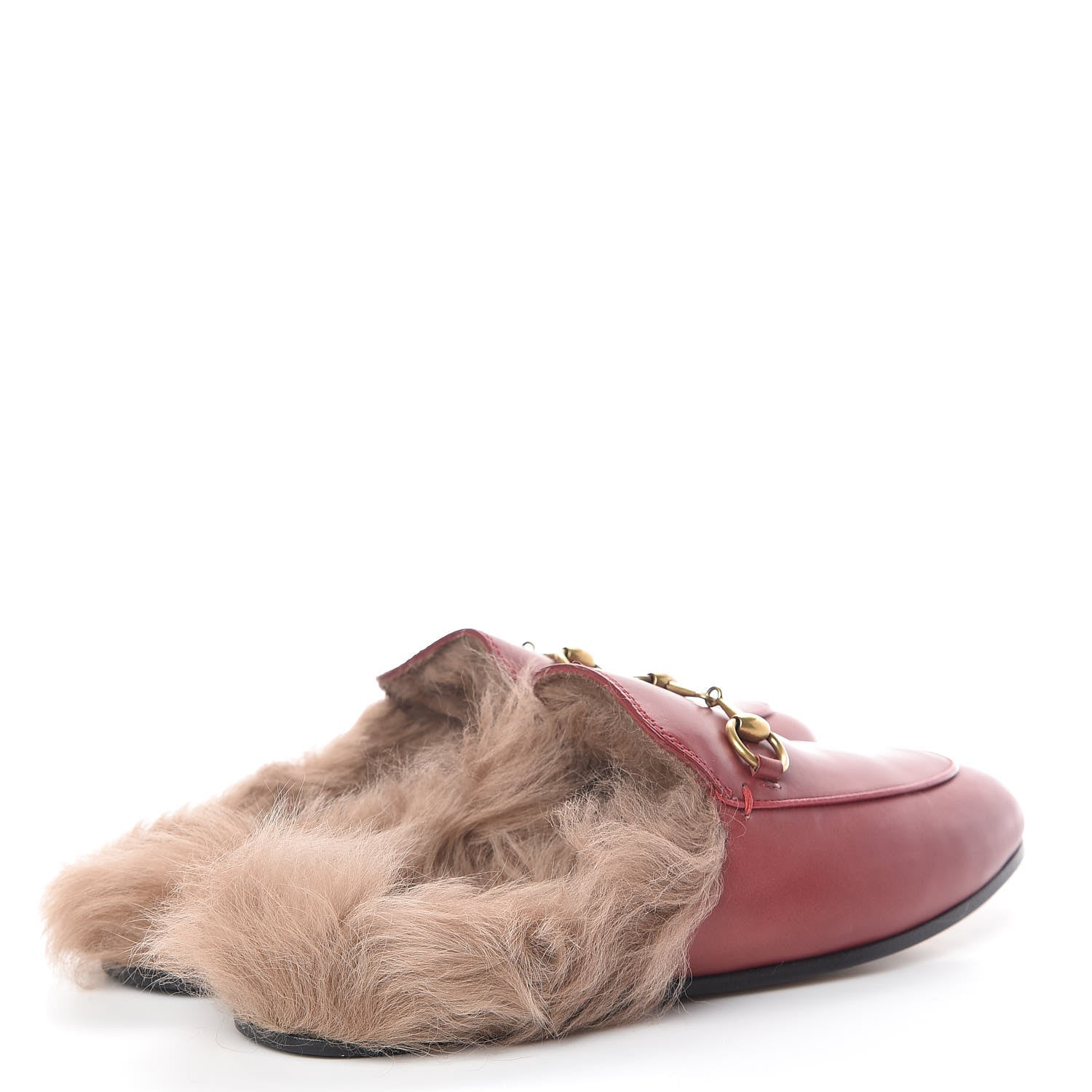Gucci Betis Glamour Calfskin Fur Womens Princetown Slippers 36 Hibiscus Red Naturale 4 of 11