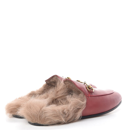 Gucci Betis Glamour Calfskin Fur Womens Princetown Slippers 36 Hibiscus Red Naturale 4 of 11