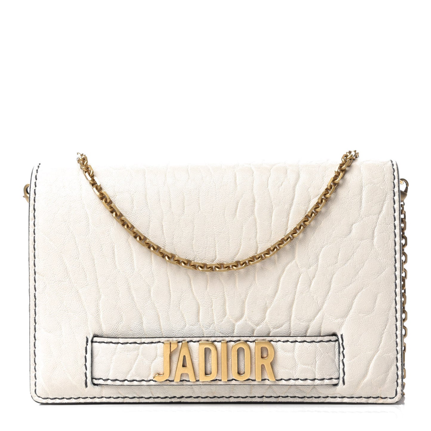 Canyon Grained Lambskin Mini J'Adior Chain Flap Bag White