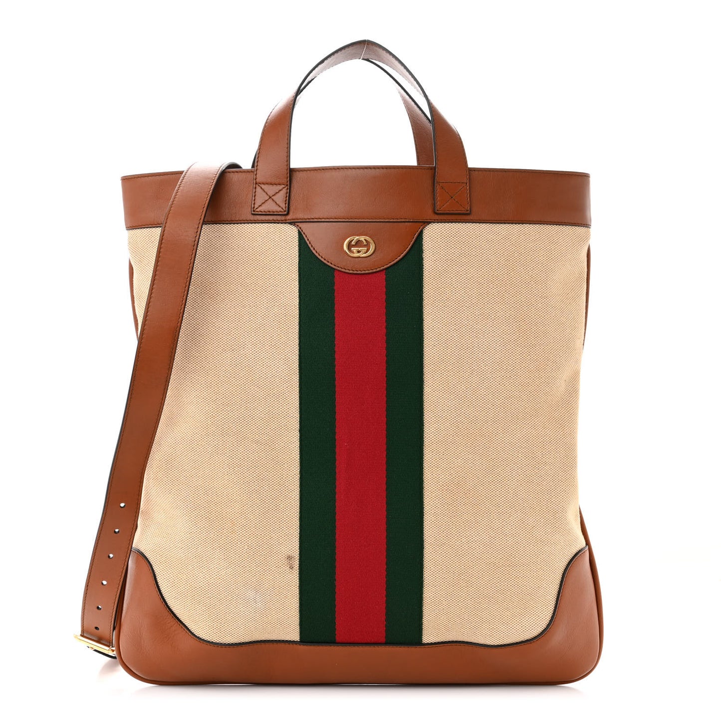 Vintage Canvas Calfskin Web Flat Tote Sand Light Cuir