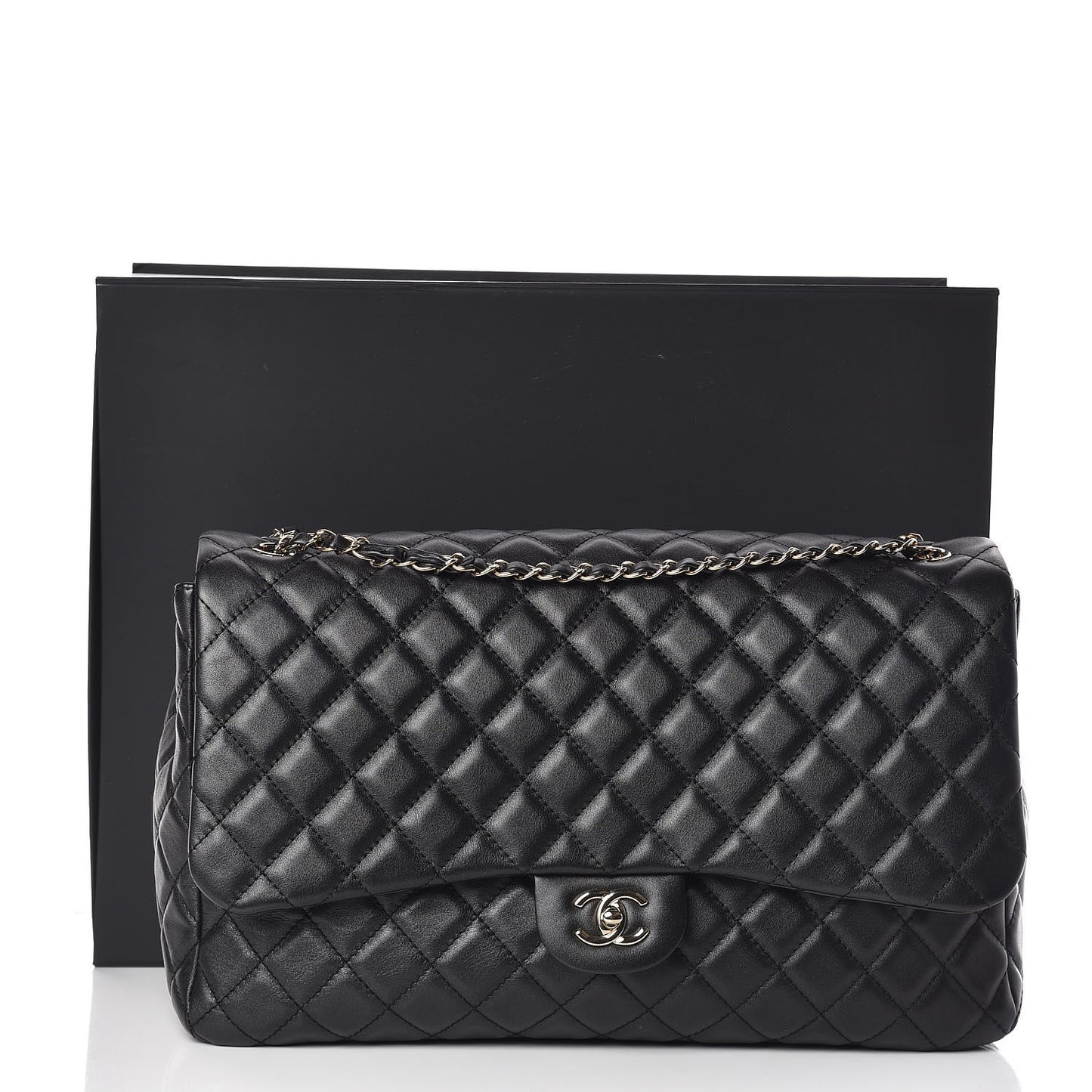 Metallized Calfskin Small XXL Travel Flap Bag Black