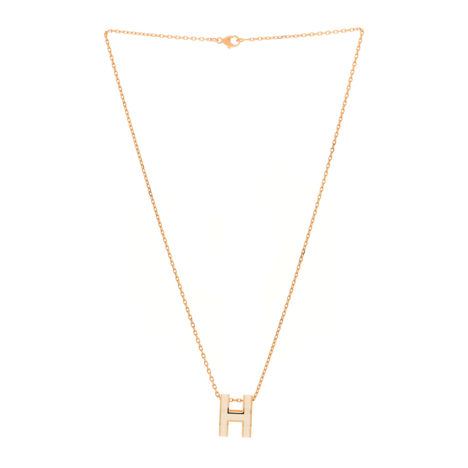 Hermes Lacquered Gold Pop H Pendant Necklace White 3 of 6
