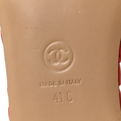 Chanel Lambskin Quilted CC Mules Sandals 41 Red 6 of 9
