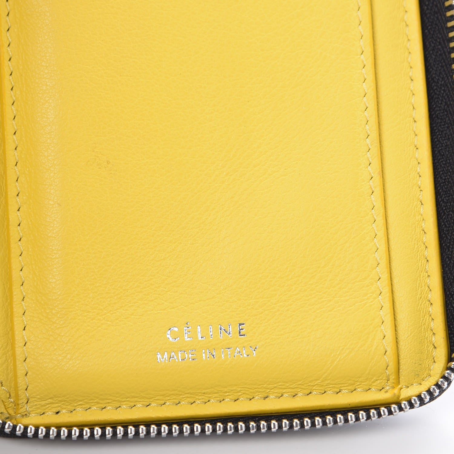 Celine Drummed Calfskin Zip Around Multifunction Wallet Black Citron 6 of 10