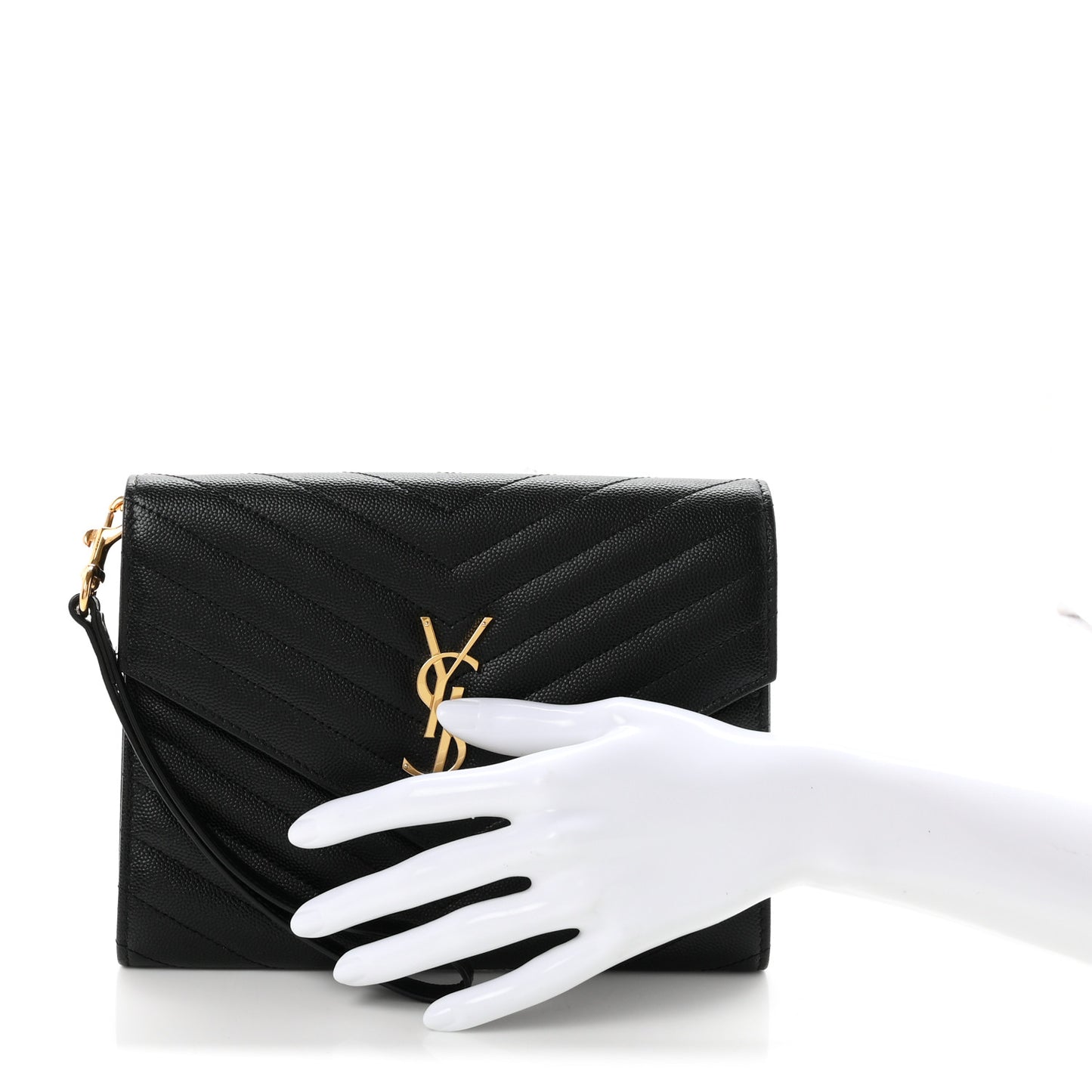 Grain De Poudre Matelasse Chevron Monogram Envelope Clutch Black