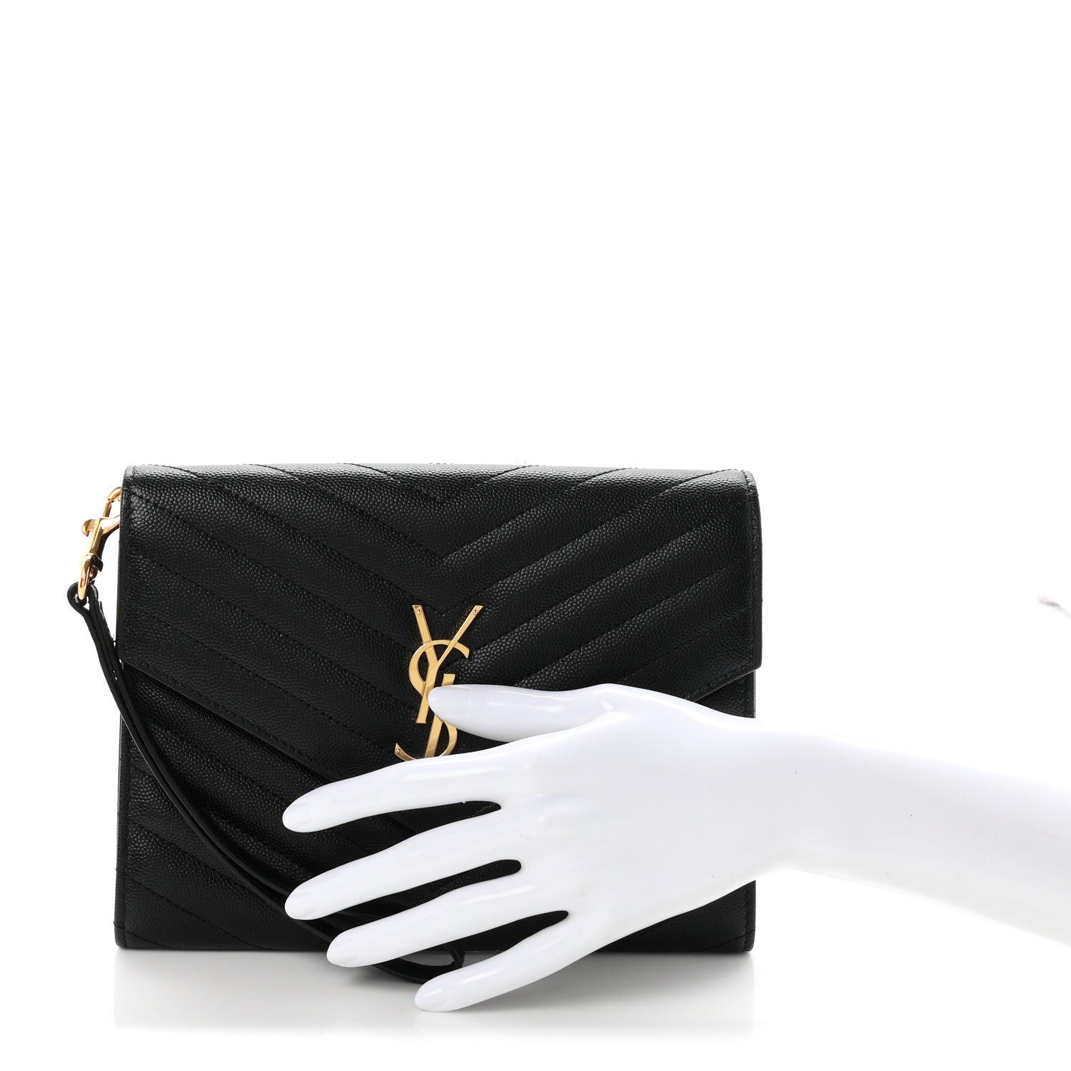 Saint Laurent Grain De Poudre Matelasse Chevron Monogram Envelope Clutch Black 2 of 8