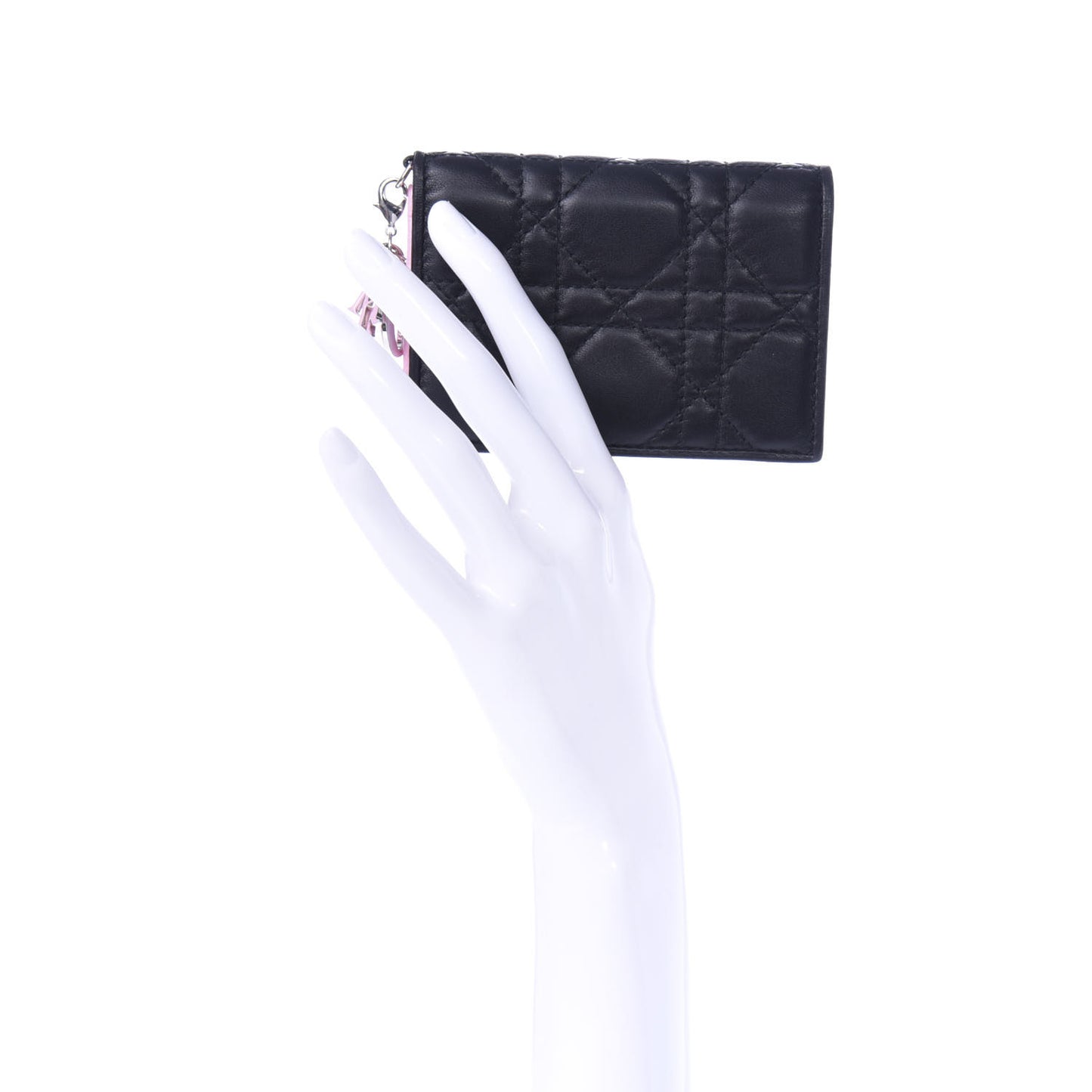 Lambskin Cannage Bi-Color Small Lady Dior Flap Card Holder Black Pink