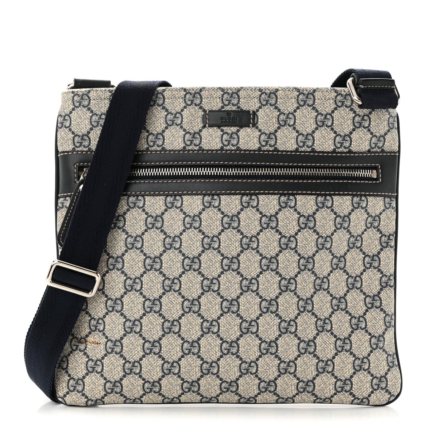 GG Supreme Monogram Small Flat Side Zip Messenger Bag Beige Blue