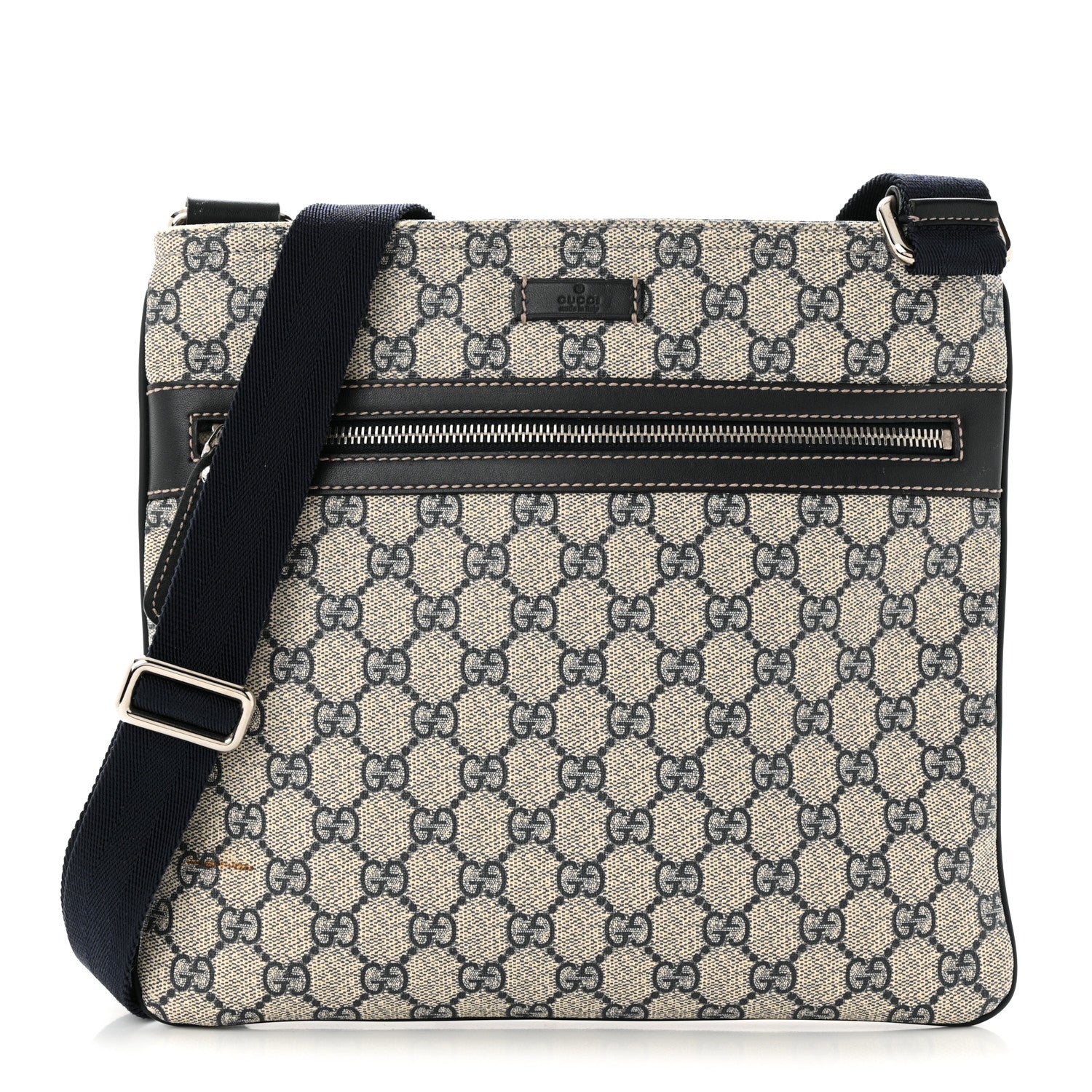 Gucci GG Supreme Monogram Small Flat Side Zip Messenger Bag Beige Blue 1 of 14