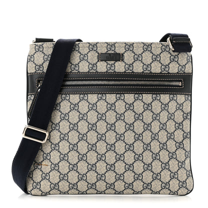 Gucci GG Supreme Monogram Small Flat Side Zip Messenger Bag Beige Blue 1 of 14