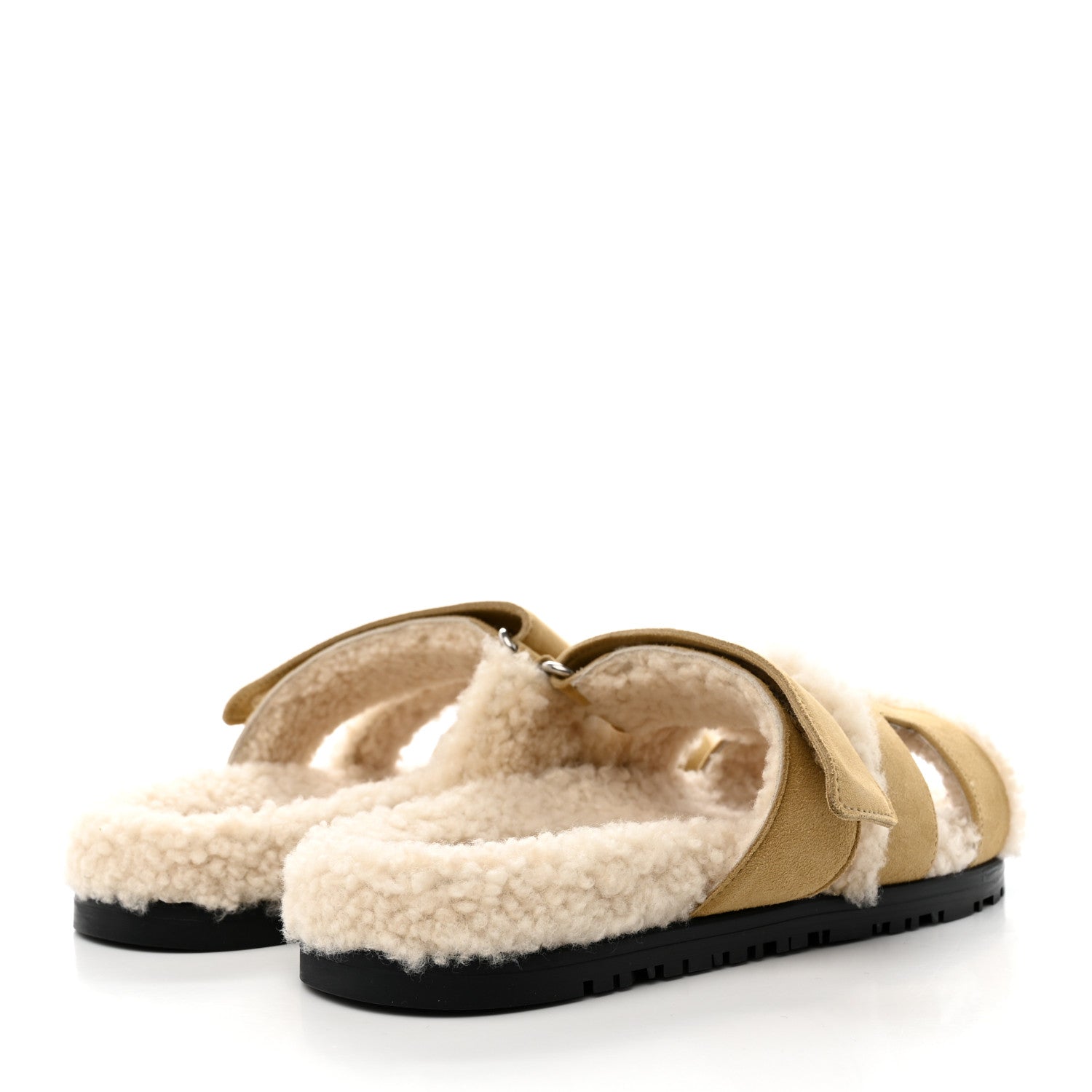 Hermes Suede Goatskin Woolskin Womens Chypre Sandals 35.5 Beige Albatre Ecru 4 of 10