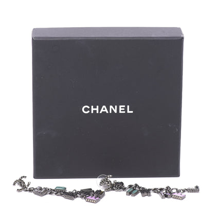Chanel Crystal Enamel Logo Chain Drop Earrings Silver 3 of 6