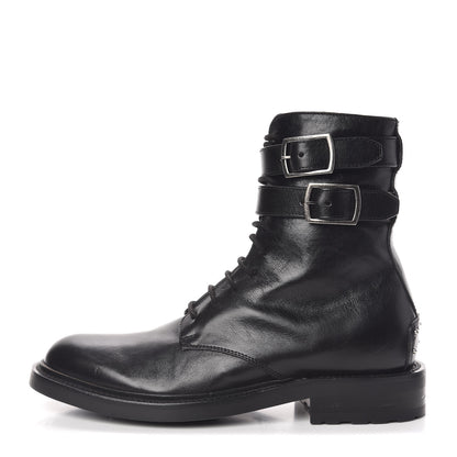 Saint Laurent Kangaroo Calfskin Embossed Army 20 Strap Boots 38 Black 1 of 9