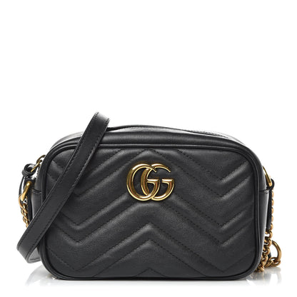 Gucci Calfskin Matelasse Mini GG Marmont Chain Shoulder Bag Black 1 of 16
