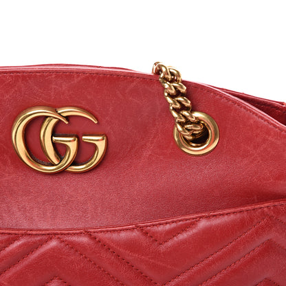 Gucci Calfskin Matelasse Medium GG Marmont Open Top Shoulder Bag Hibiscus Red 13 of 16
