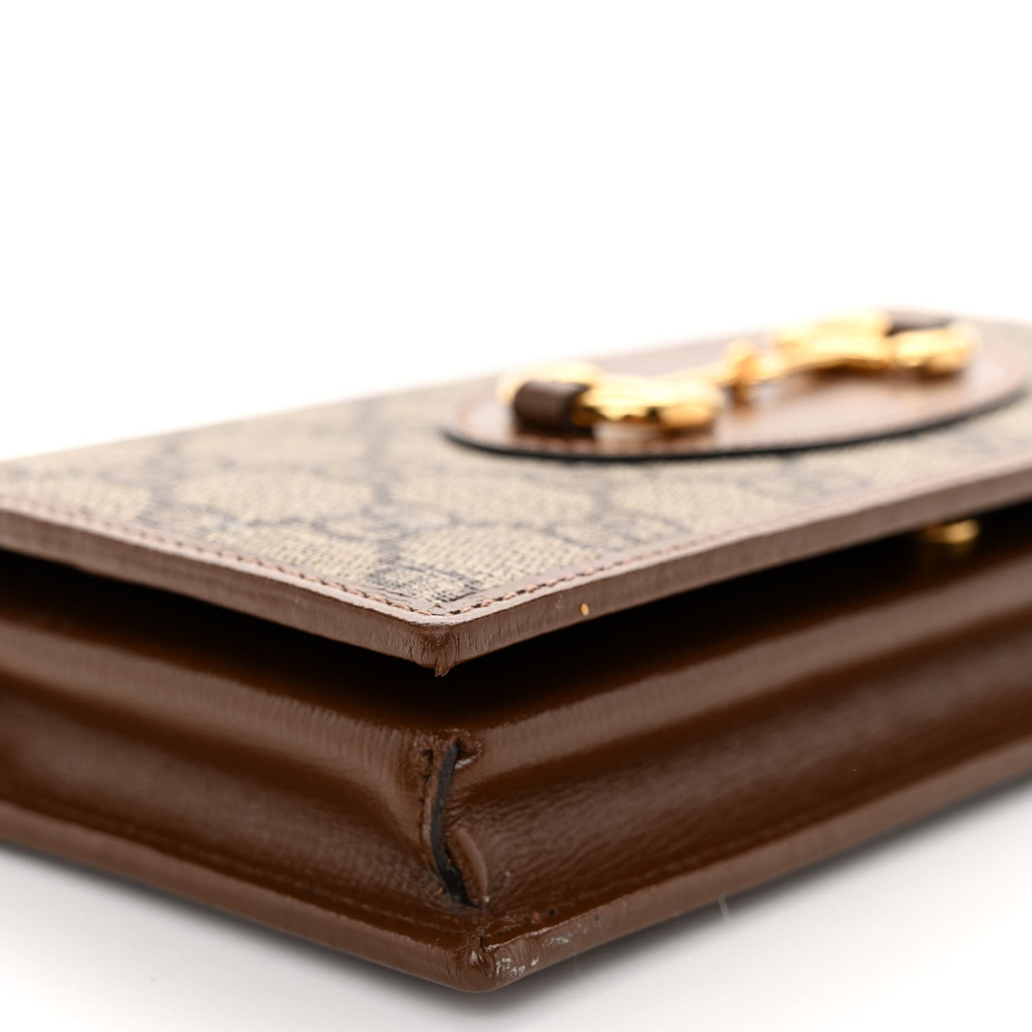 GG Supreme Monogram Azalea Calfskin Horsebit 1955 Wallet On Chain Beige Ebony Brown Sugar