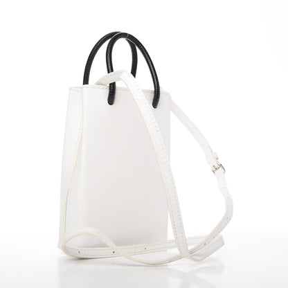 Balenciaga Squared Calfskin Logo Shopping Phone Holder Bag White Light Green 3 of 9