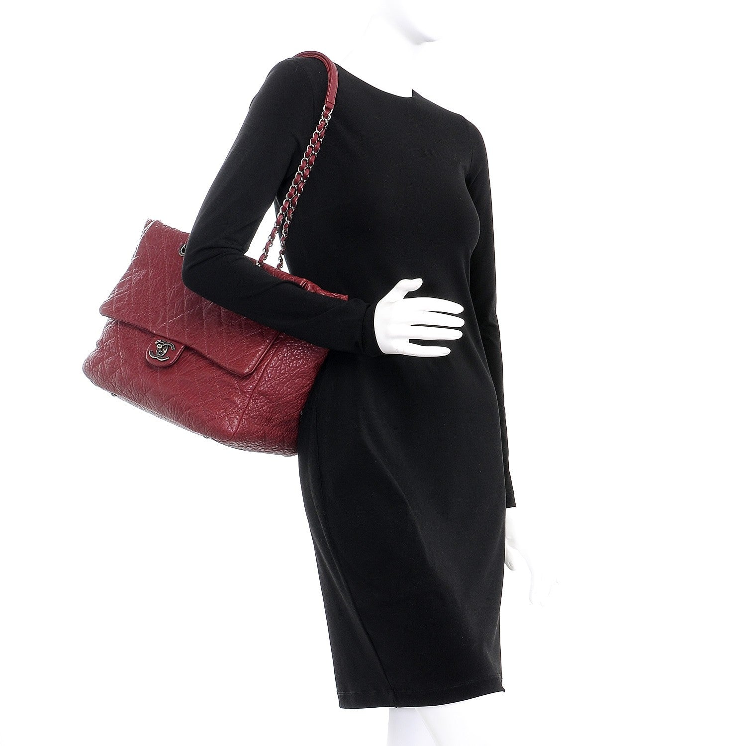 Chanel Crumpled Lambskin Quilted Large Tote Burgundy 2 of 7