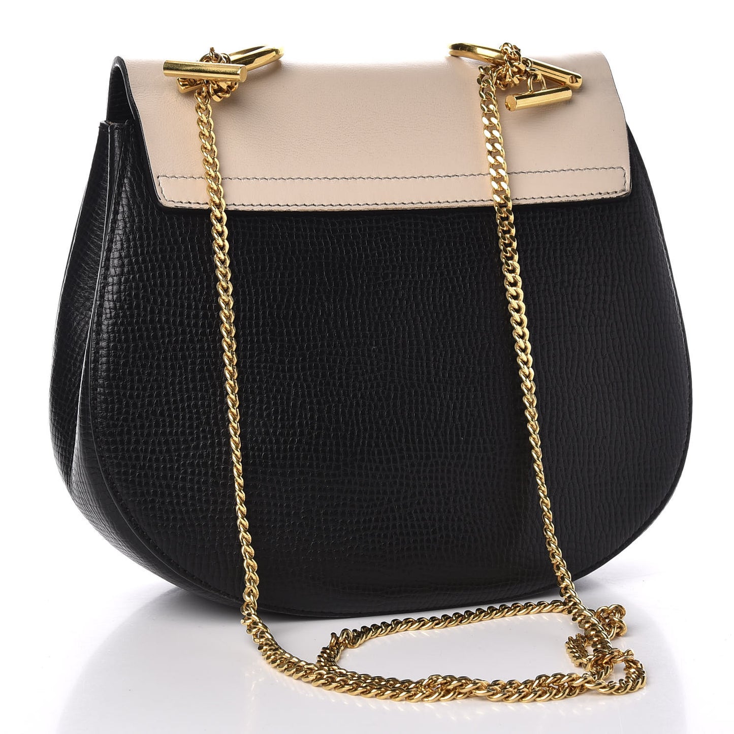 Grained Calfskin Lambskin Bi-Color Drew Shoulder Bag Black Powder Beige